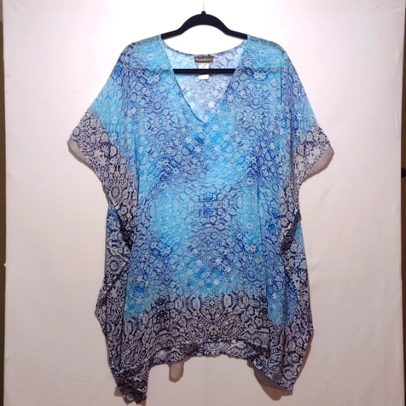 Tommy Bahama Other - Tommy Bahama Sheer Swim Suit Cover Up Top V-Neck Abstract Navy/Light Blue Small